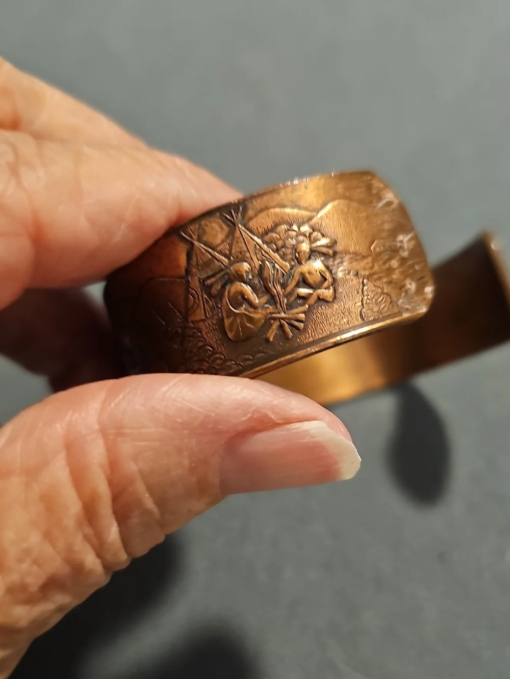 Tony Hawk Copper Tone Embossed Cuff Bracelet - Copper Brown. Vintage